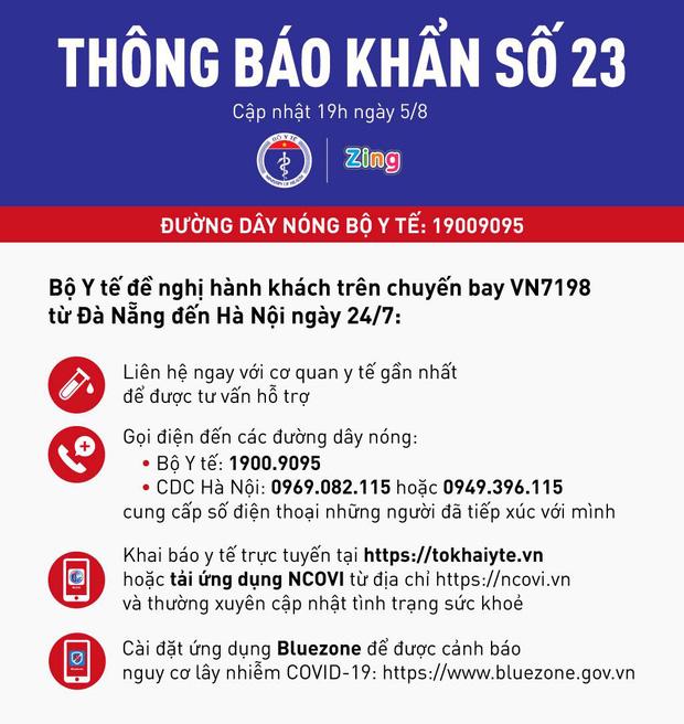 Thông báo khẩn số 23: Bộ Y tế tìm hành khách trên chuyến bay VN7198 từ Đà Nẵng đến Hà Nội ngày 24/7-1