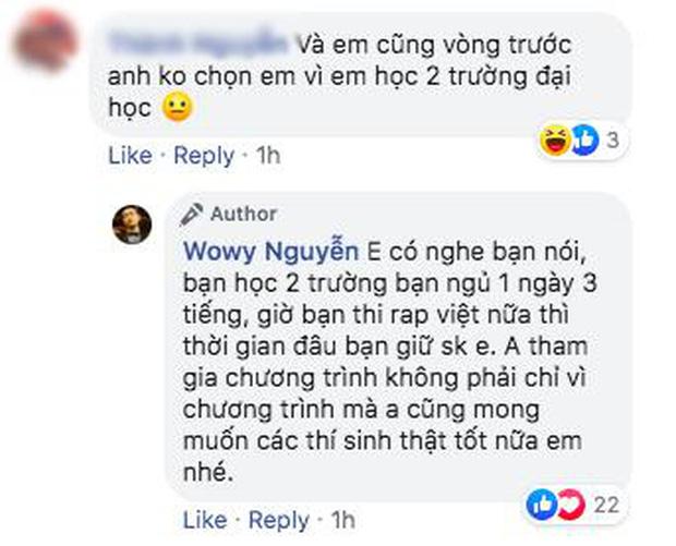 Lão đại Wowy gây tranh cãi tại Rap Việt khi khuyên thí sinh nên chọn Đại học thay vì Rap-9