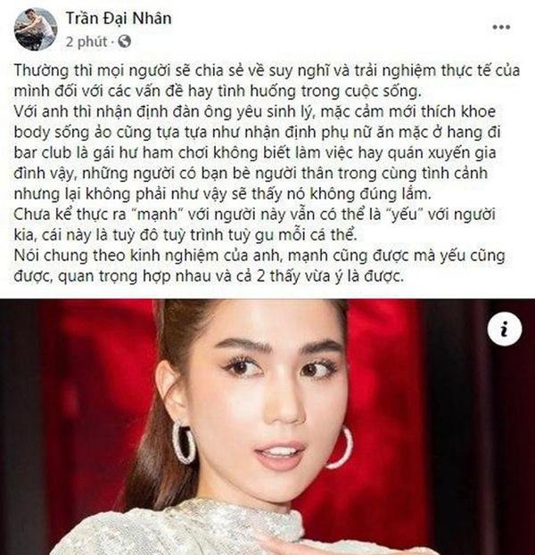 Đại Nhân phản pháo quan điểm của Ngọc Trinh đàn ông sống ảo là yếu sinh lý-1