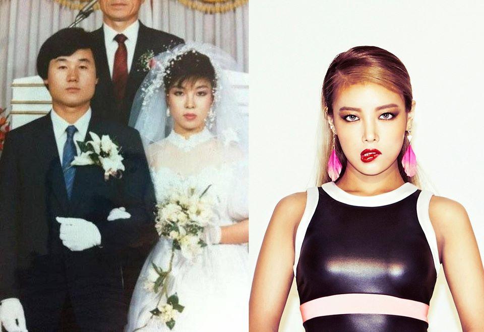 Yubin (Wonder Girls) từng chia sẻ ảnh cưới của cha mẹ lên mạng xã hội. Và quả thật Yubin chính là bản sao của mẹ khi thay đổi kiểu tóc và phong cách trang điểm.