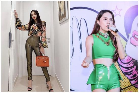 Hương Giang mặc quần da bó sát hằn vùng nhạy cảm kém duyên