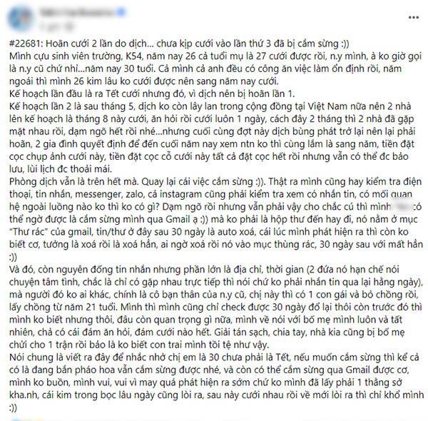 Trái ngang 2 lần hoãn cưới vì dịch, chưa kịp tổ chức lần 3 thì phát hiện chồng ngoại tình-1