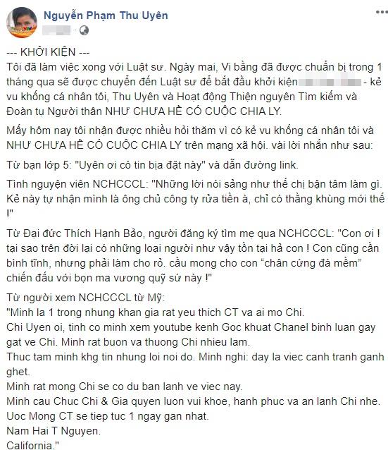 MC Thu Uyên công bố kiện kẻ vu khống mình ăn chặn tiền tài trợ Như Chưa Hề Có Cuộc Chia Ly-2