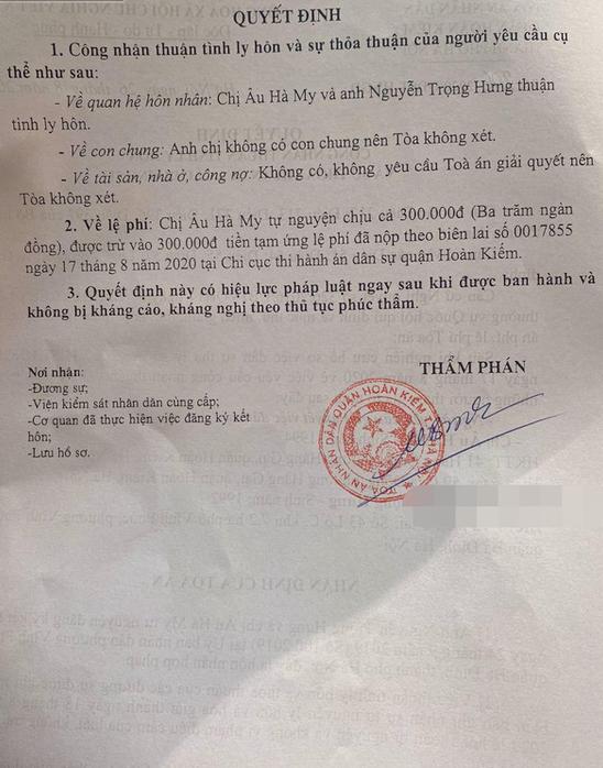 Tòa xử Âu Hà My - Nguyễn Trọng Hưng thuận tình ly hôn không có tranh chấp-2