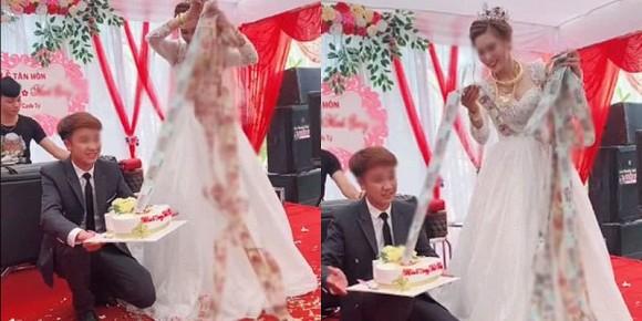 Xuýt xoa cô dâu trẻ cổ đeo đầy vàng còn được chồng tặng bánh kem ngập tiền ở đám cưới-2