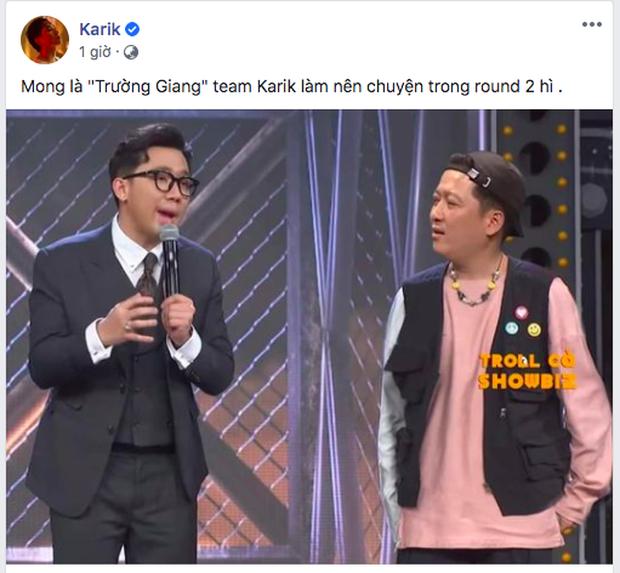 Chúc thí sinh Trường Giang làm nên chuyện tại Rap Việt, Karik tự đăng tự cười không nhặt được mồm-1