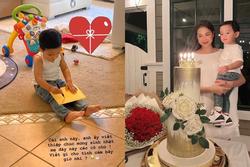 Quý tử 1 tuổi làm thiệp mừng sinh nhật Phạm Hương, rất dễ thương dù không ra hình thù