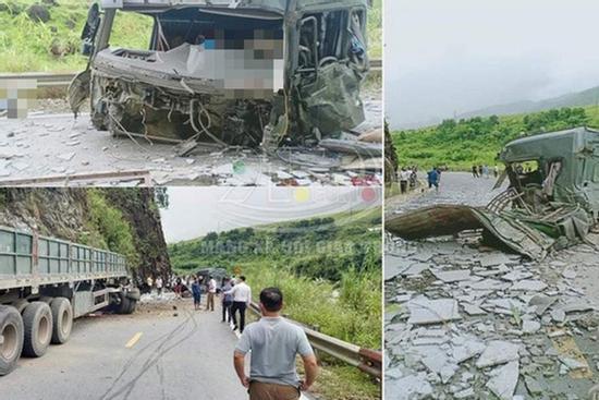Xe chở đá mất phanh lao vào taluy, phần đầu đứt rời khiến 2 người tử vong