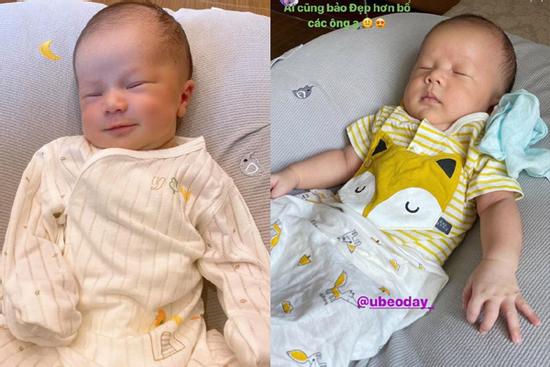 Con trai Đỗ Duy Mạnh lộ diện 'già dặn' trong ngày tròn 1 tháng tuổi