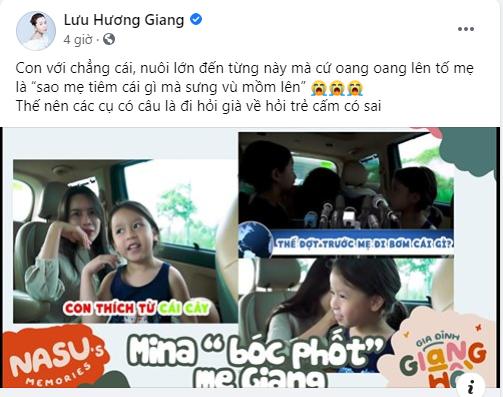 Con gái Lưu Hương Giang hồn nhiên khoe: Trên mặt mẹ có mồm giả và mũi giả-2
