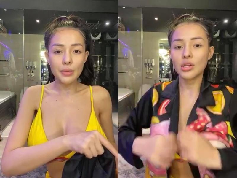 Ngân 98 lộ nhũ hoa khi đang livestream-7