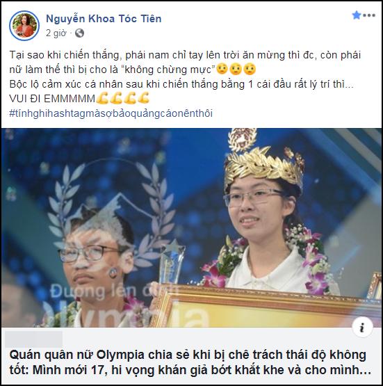 Quán quân Olympia bị chỉ trích thái độ, Tóc Tiên ra mặt bảo vệ đến cùng-1