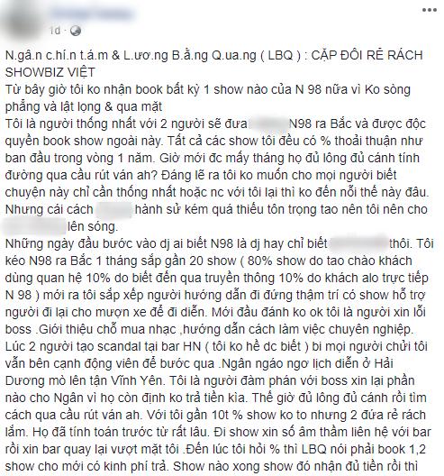 Ngân 98 và Lương Bằng Quang trêu ngươi bầu show cũ khi bị tố giẻ rách lật lọng-1