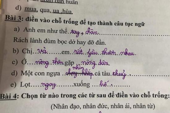 Học sinh tiểu học điền thành ngữ, phụ huynh cũng phải 'tắt điện' vì quá hồn nhiên