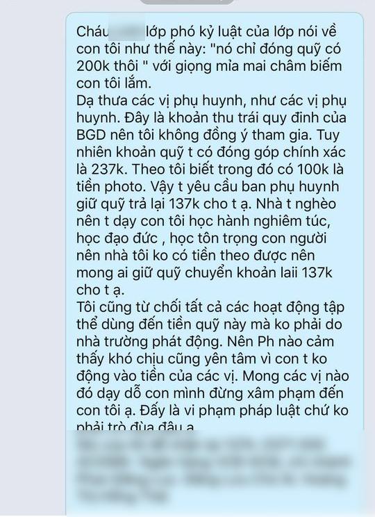 Không đồng ý đóng khoản quỹ lớp tự nguyện, phụ huynh bị thóa mạ, con trai bị tẩy chay?-2