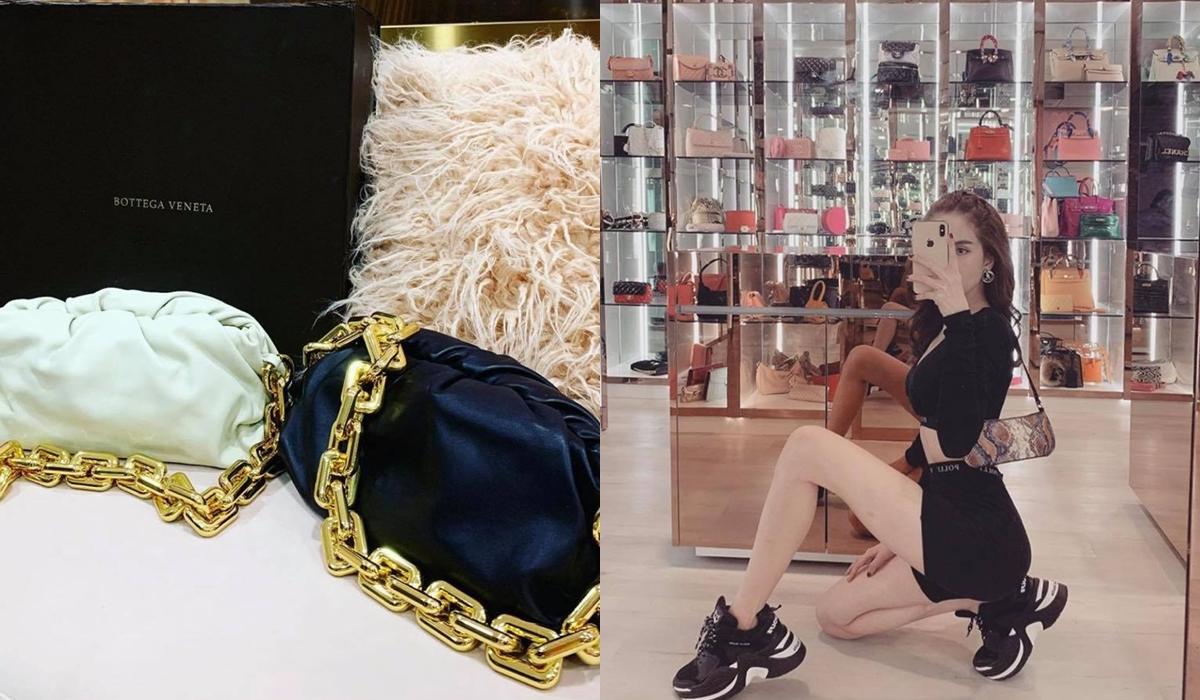 Ngọc Trinh đam mê hàng hiệu nhiều năm qua. Những item nào vừa ra mắt, được giới thời trang lăng xê đều được cô tậu ngay về. Thậm chí, nếu món đồ ấy có nhiều màu khó lựa chọn. "nữ hoàng nội y" quyết định sắm 2-3 mẫu mà không phải đắn đo quá lâu (ảnh trái). Gần đây nhất, nhân dịp Instagram đạt 5 triệu lượt theo dõi, cô tự thưởng chiếc đồng hồ yêu thích giá 1,8 tỷ đồng chỉ qua 30 giây suy nghĩ. Chính vì mua sắm không ngừng nghỉ như thế, Ngọc Trinh dành hẳn một không gian lớn tại biệt thự làm nơi chứa đồ hiệu (ảnh phải).