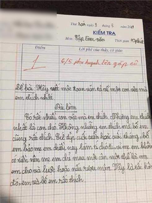 Học sinh tiểu học tả thú cưng, cô giáo chấm 1 điểm còn đòi gặp phụ huynh gấp-1