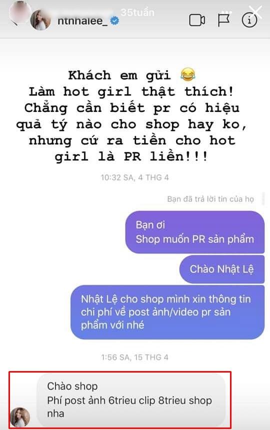 Bất ngờ lộ ảnh chụp báo giá quảng cáo của Nhật Lê - làm hot girl kiếm tiền dễ thật?-2