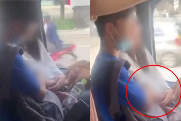 Clip: Đi xe buýt, chàng trai trẻ công khai thò tay sờ mó vòng 1 bạn gái gây tranh cãi-1