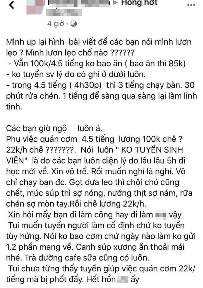 Chủ quán cơm nhận rổ gạch đá vì tuyển phục vụ thấy gì làm nấy với mức lương 22k/giờ-2