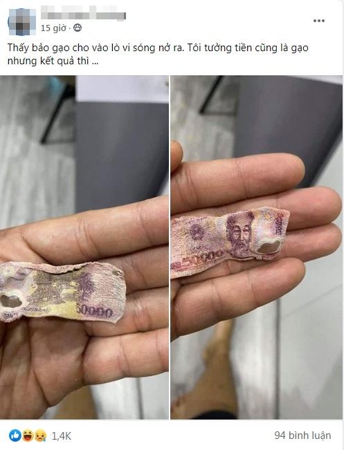 Mơ cho tiền vào lò vi sóng sẽ nở bung như gạo, thanh niên làm thử rồi khóc ròng-1