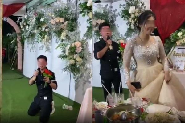 Phù dâu lên sân khấu hôn ngấu nghiến chú rể, thái độ cô dâu gây chú ý-4