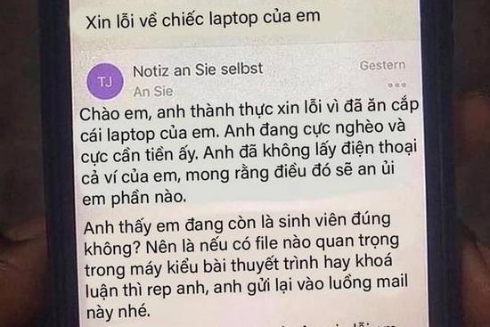 Trộm có tâm, lấy laplop của sinh viên còn nhắn tin xin lỗi khiến khổ chủ há hốc miệng