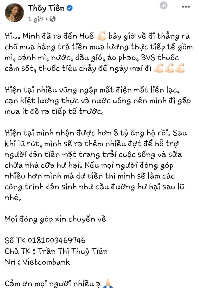 Thủy Tiên thông báo đã ra đến Huế, số tiền quyên góp lên đến 8 tỷ đồng-4