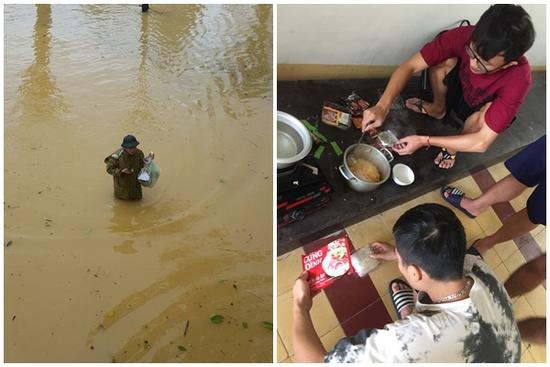 Hiệu trưởng ĐH Nông Lâm Huế mang đồ ăn cho sinh viên giữa mưa lũ