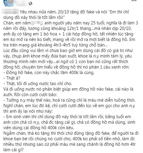 Thấy nhục vì bạn trai tặng hàng fake 20/10, cô gái mắng mỏ thì nhận câu nói ê chề-1