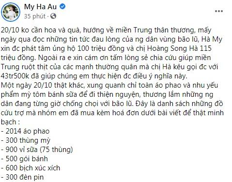 Gần 2 tháng bặt vô âm tín, Âu Hà My tái xuất ủng hộ 100 triệu cho đồng bào miền Trung-1