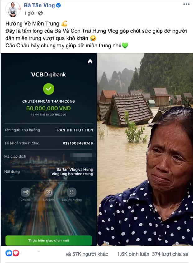 Gửi 50 triệu ủng hộ miền Trung, mẹ con bà Tân Vlog vẫn bị cạnh khóe-3
