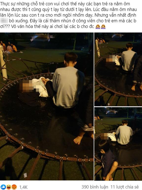 Đôi nam nữ chiếm cả khu vui chơi trẻ em trong công viên Nghĩa Đô làm nơi ôm ấp-1