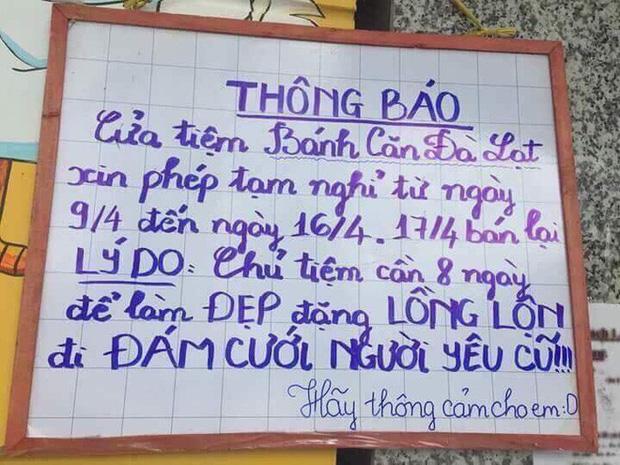 Treo thông báo nghỉ bán vài ngày, chủ quán gây choáng với dòng lý do viết trên tấm biển-2