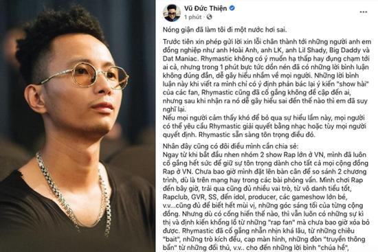 Sau nghi vấn 'cà khịa' King Of Rap, Rhymastic: 'Nóng giận làm tôi đi một nước hơi sai'