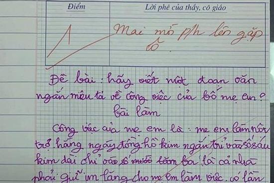 Bài văn tả về bố mẹ bị cô giáo mời phụ huynh lên gặp nhưng lại được dân mạng ngợi khen