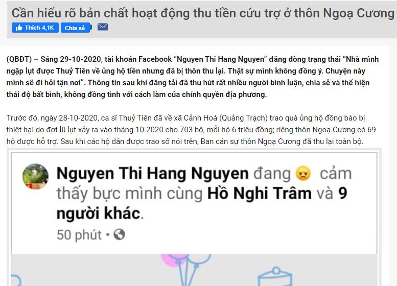 Quảng Bình nói gì về chuyện cán bộ đến từng nhà thu lại tiền từ thiện của Thủy Tiên?-2