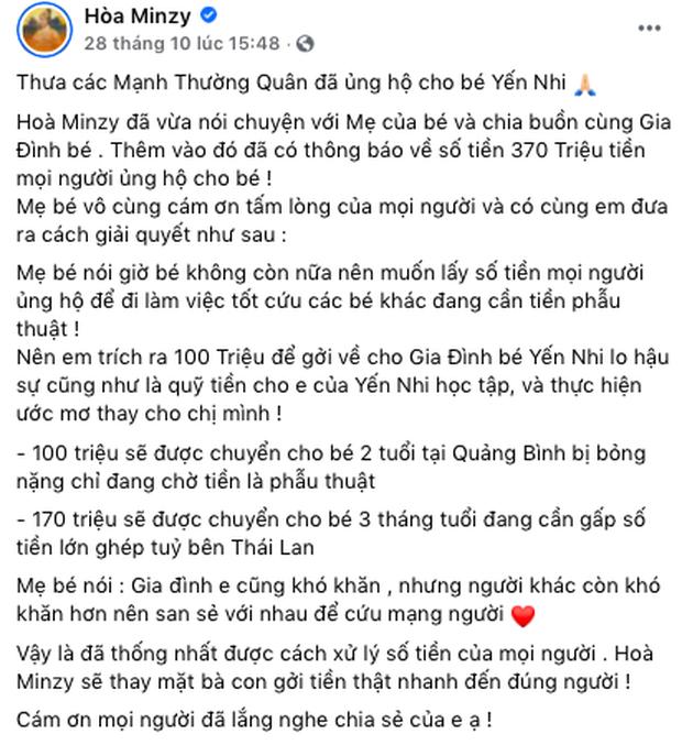 Hòa Minzy lên tiếng sau khi bị netizen bàn tán chuyện liên tục kêu gọi quyên góp từ thiện-3