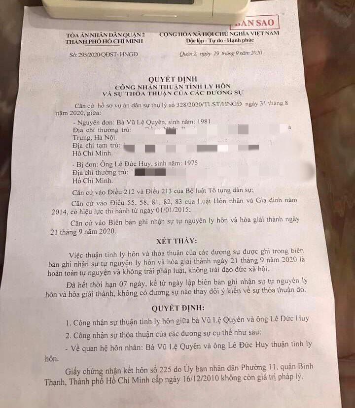 HOT: Lệ Quyên chính thức xác nhận ly hôn Đức Huy-2