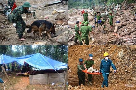 500 cán bộ, chiến sĩ cùng chó nghiệp vụ dầm mưa tìm người mất tích ở Trà Leng