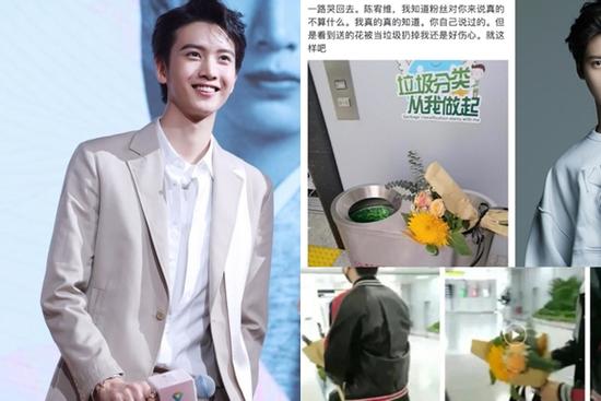 ‘Tiễn’ hoa fan tặng vào thùng rác lộ liễu nam idol Trung nhận làn sóng phẫn nộ