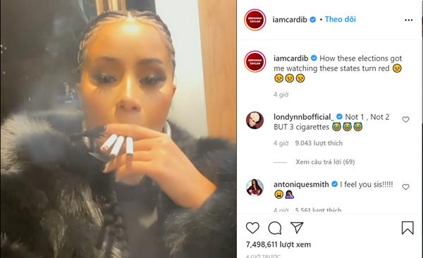 Cardie B chờ kết quả bầu cử, căng thẳng đến độ hút liền tù tì 3 điếu thuốc cùng lúc-3