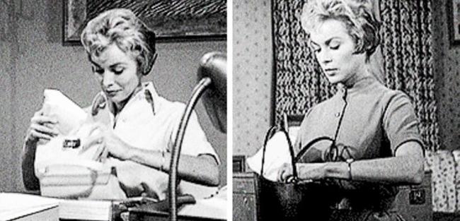 Trong Psycho, khán giả chú ý sẽ thấy đầu phim, Marion mặc trang phục và xách túi màu trắng. Sau khi trộm 40.000 USD, cả bộ đồ và túi của cô đều trở nên đen kịt. Chi tiết này ám chỉ sau khi làm hành động xấu xa, Marion đã tự phỉ báng linh hồn của mình và không còn là người vô tội.