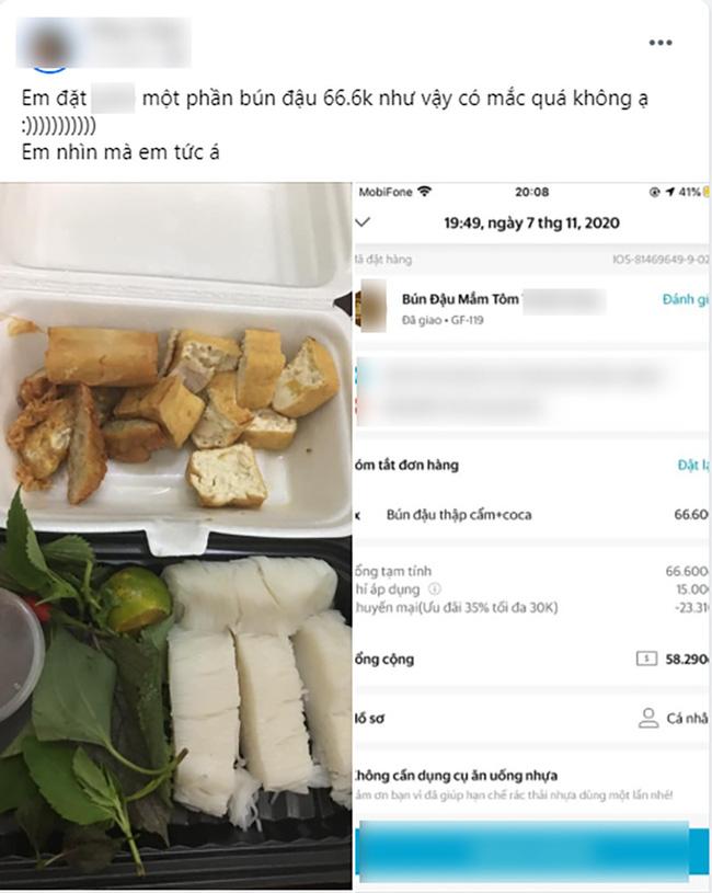 Đặt mua suất bún đậu hơn 60k, cô gái nhận được phần ăn lèo tèo hết sức-1