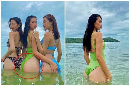 Diện áo tắm so kè cùng Đỗ Mỹ Linh, Tiểu Vy bị soi rạn vòng 3