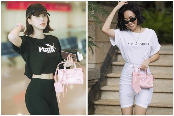 Trong nhiều bộ hình street style, người em thân thiết cũng mượn đàn chị nhiều túi hiệu.