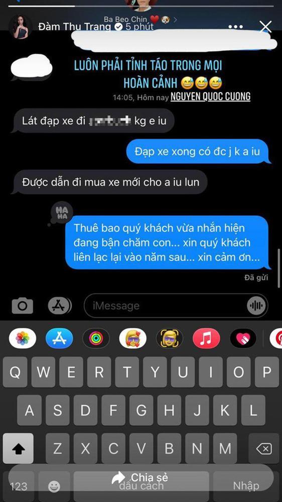 Đàm Thu Trang khoe tin nhắn với Cường Đô La, đoạn mẹ bỉm bẻ lái khi chồng đòi mua xe mà cười ngất-1