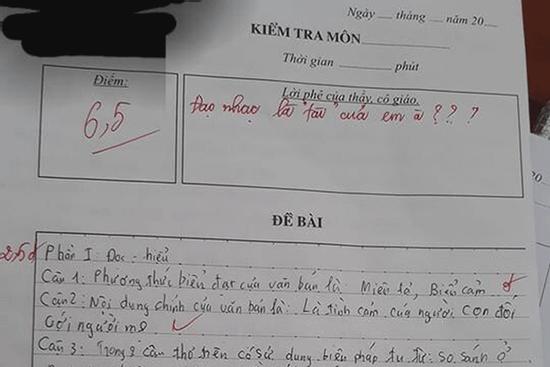 Bê nguyên lời nhạc vào bài văn, lời phê của cô giáo khiến nam sinh 'lạnh sống lưng'