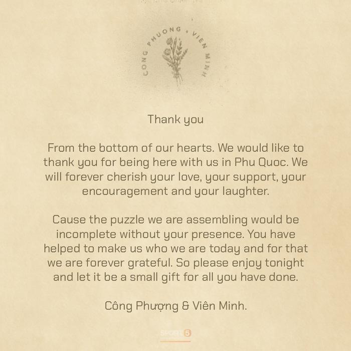 Tiết lộ nội dung thư Công Phượng - Viên Minh gửi khách mời tại Phú Quốc-1