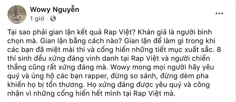 Wowy nói về kết quả Rap Việt: Gian lận để làm gì trong khi thí sinh đã miệt mài cống hiến-2